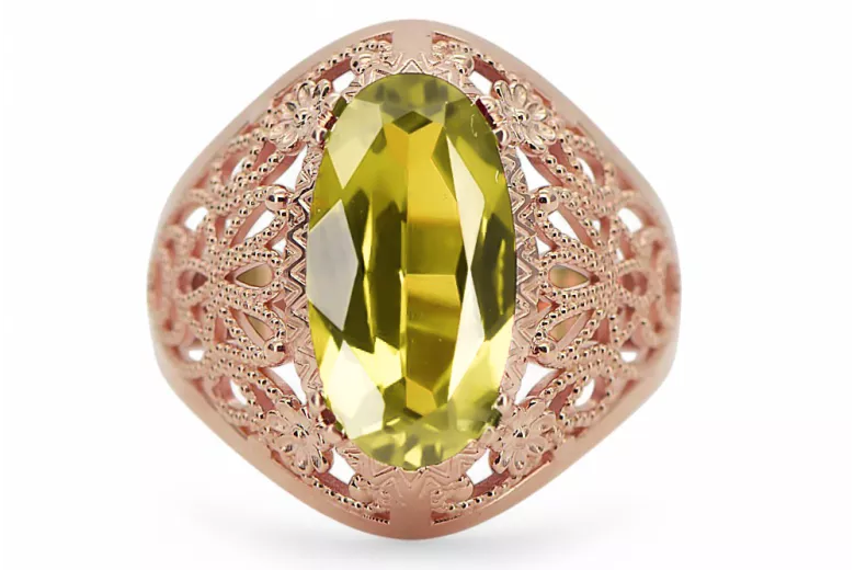 Vintage Jewlery Ring Yellow Peridot Original Vintage 14K Rose Gold vrc074r
